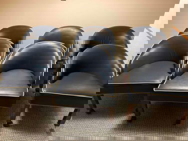 LEATHER BLUE ROLLING ARM CHAIRS