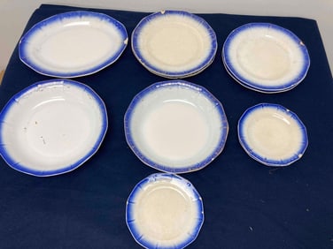 GOLD TRIMMED FLOW BLUE DISHES