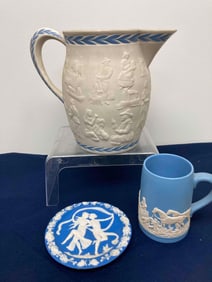 SATIN GLASS PATRIOTS PITCHER AND MORE