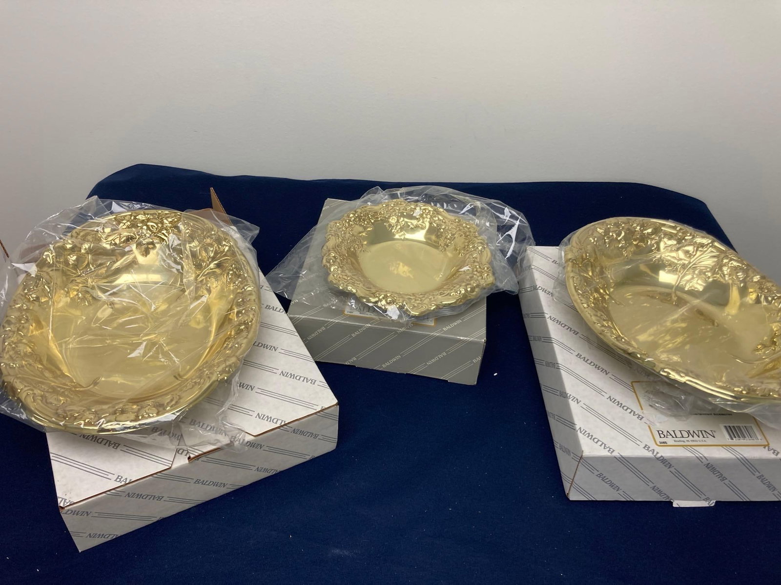 BALDWIN BRASS BOWLS AND DISHES: VINIFERA, AND FLORAL PATTERNS