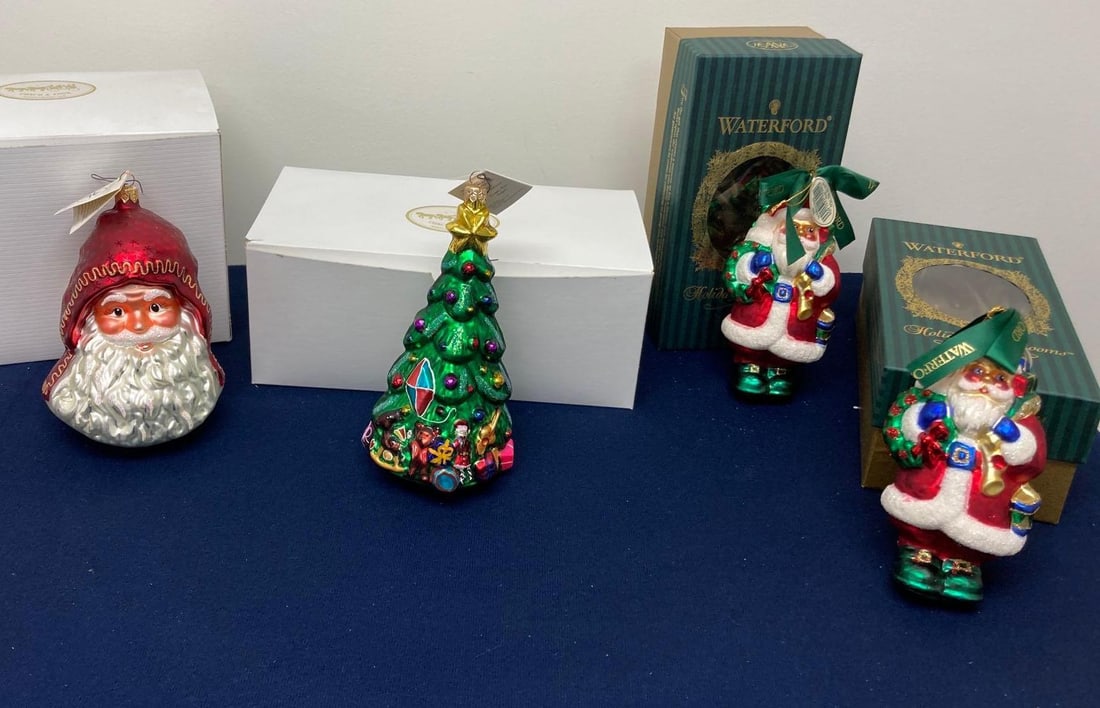 CHRISTOPHER RADKO AND WATERFORD ORNAMENTS: ALL ARE EXCELLENT CONDITION SOME IN ORIGINAL PACKAGING