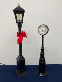 BYERS CHOICE STREET CLOCKS AND LAMP