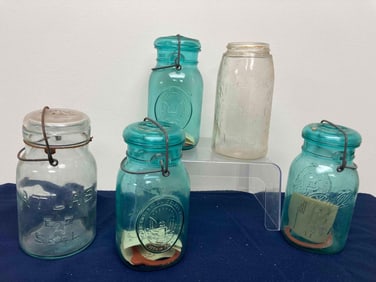 EARLY MASON AND BLUE BALL JARS