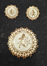 SIAM NIELLO STERLING BROOCH AND EARRING SET