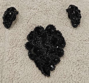 WEISS BLACK RHINESTONE BROOCH AND EARRINGS