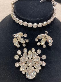 EISENBERG RHINESTONE EARRINGS, BRACELET, AND PIN SET