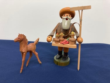 FOLK ART GERMAN WOOD SANTA AND HORSE