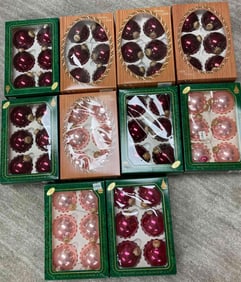 PINK AND BURGUNDY GLASS CHRISTMAS BULBS