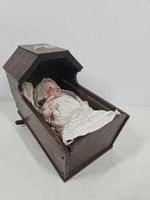 GERMAN SLEEPY EYE BABY AND CRADLE