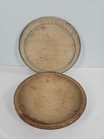 FARMHOUSE WOODEN DOUGH BOWL AND BREAD BOARD