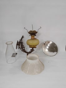 WALL MOUNTED OIL LAMP WITH MILK GLASS SHADE AND REFLECTOR