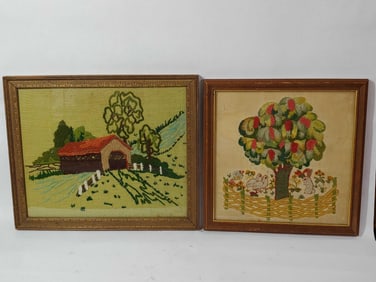 PAIR OF EMBROIDERY FRAMED PICTURES