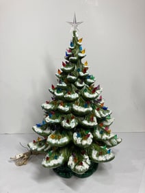 CERAMIC FLOCKED LIGHTED CHRISTMAS TREE