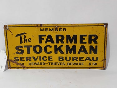 THE FARMER STOCKMAN SERVICE BUREAU TIN SIGN