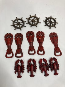 LOBSTER AND SHIP WHEEL CAST IRON BOTTLE OPENERS