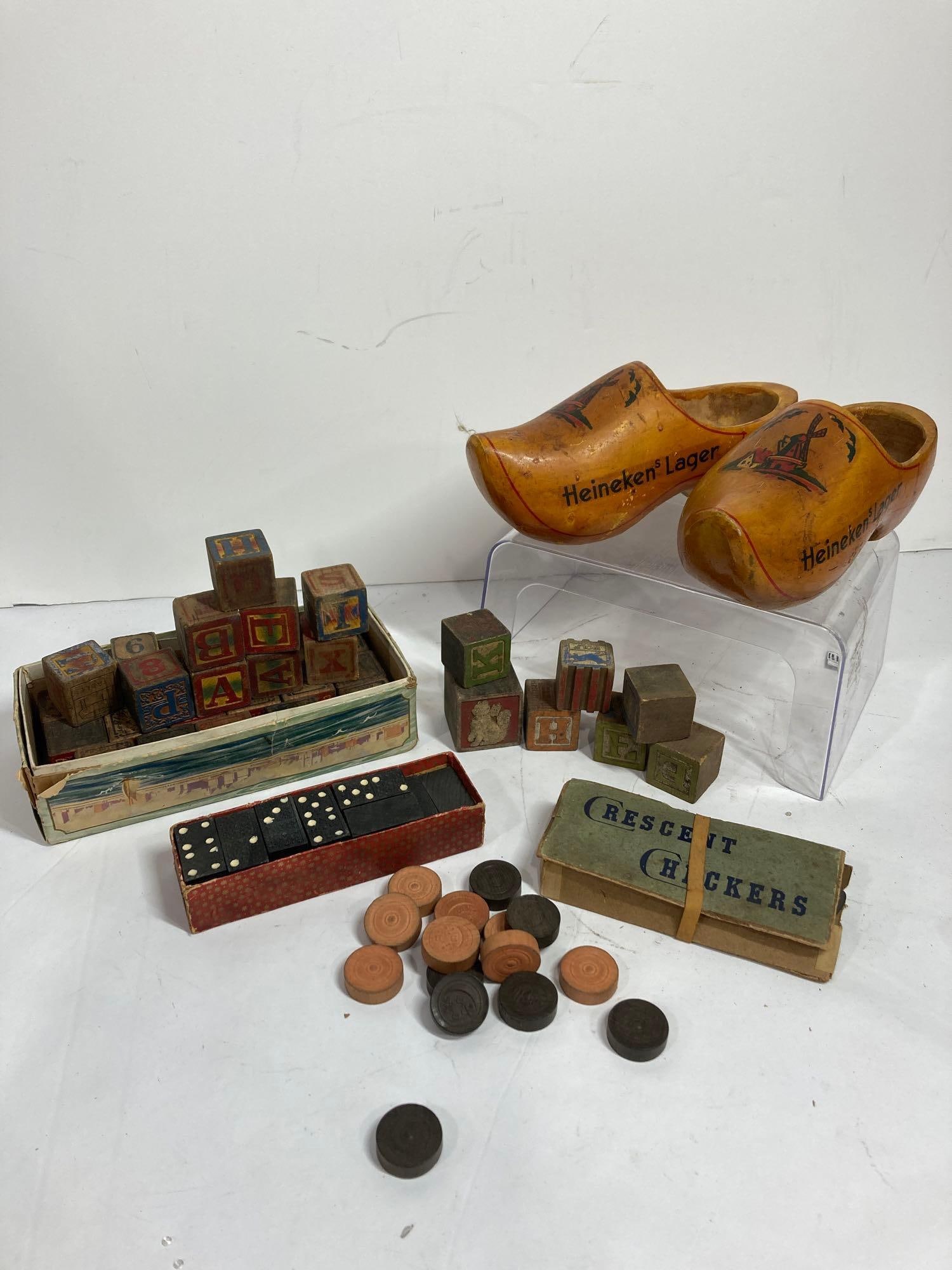 EARLY GAME BLOCKS AND DOMINOS AND HOLLAND WOODEN SHOES (1 of 12)