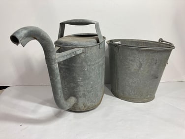 GALVANIZED BUCKET AND WATER CAN