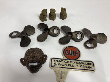 CAST IRON BOTTLE OPENERS, CATS, AND GULF TOPPER