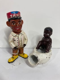 TAXI DRIVER AND BOY ON POT CAST IRON BANKS