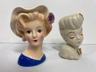 PAIR OF LADIES HEAD VASES