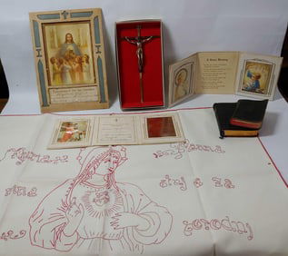 1940S COMUNION DIPLOMAS AND RELIGIOUS ITEMS