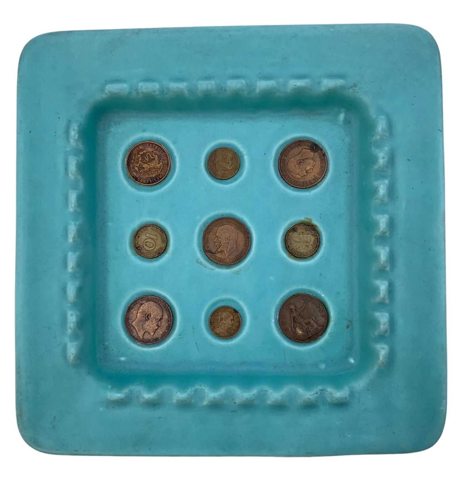 1960's Haegar Foreign Coin Ashtray, Turquoise Pottery Bowl (1 of 6)