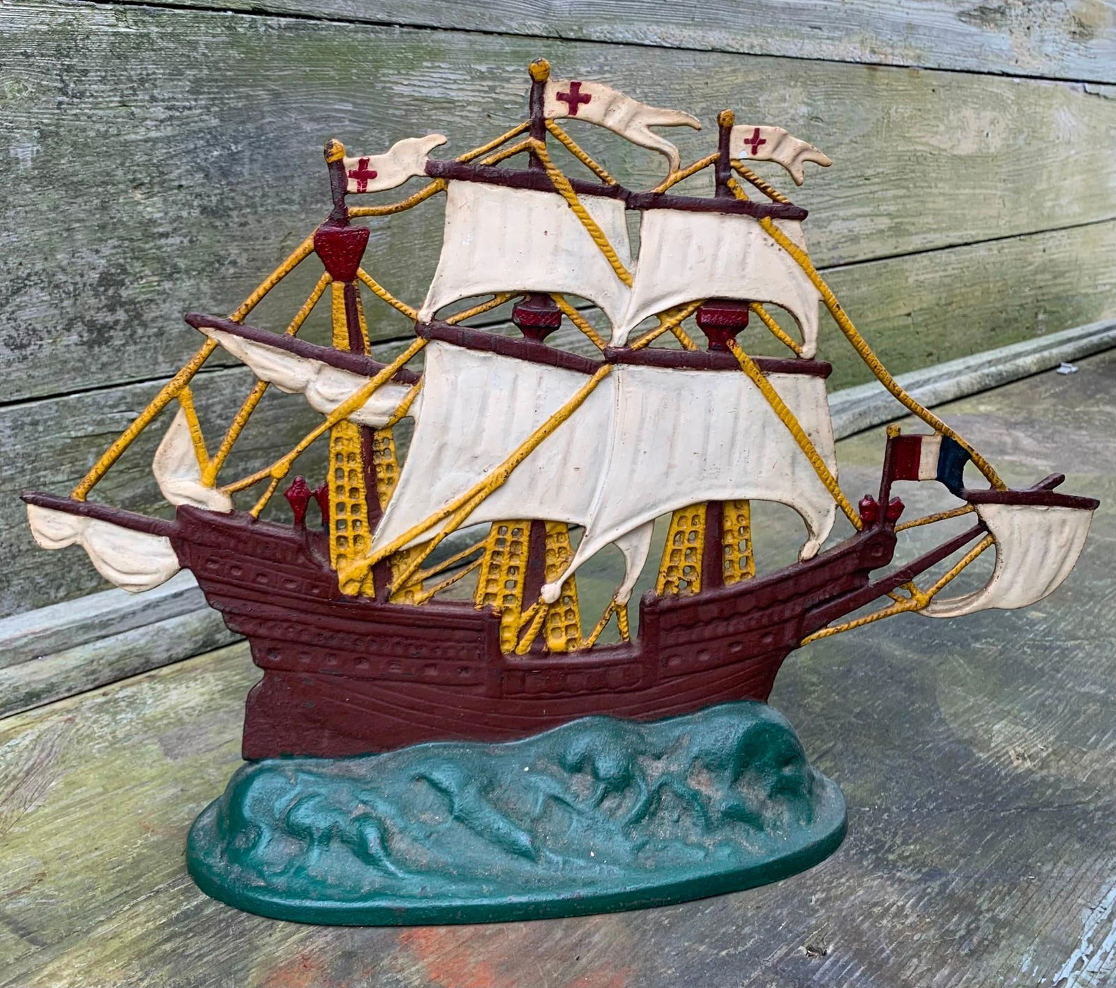 Large 17" Vintage Galleon Sailing Ship Cast Iron Doorstop (1 of 5)