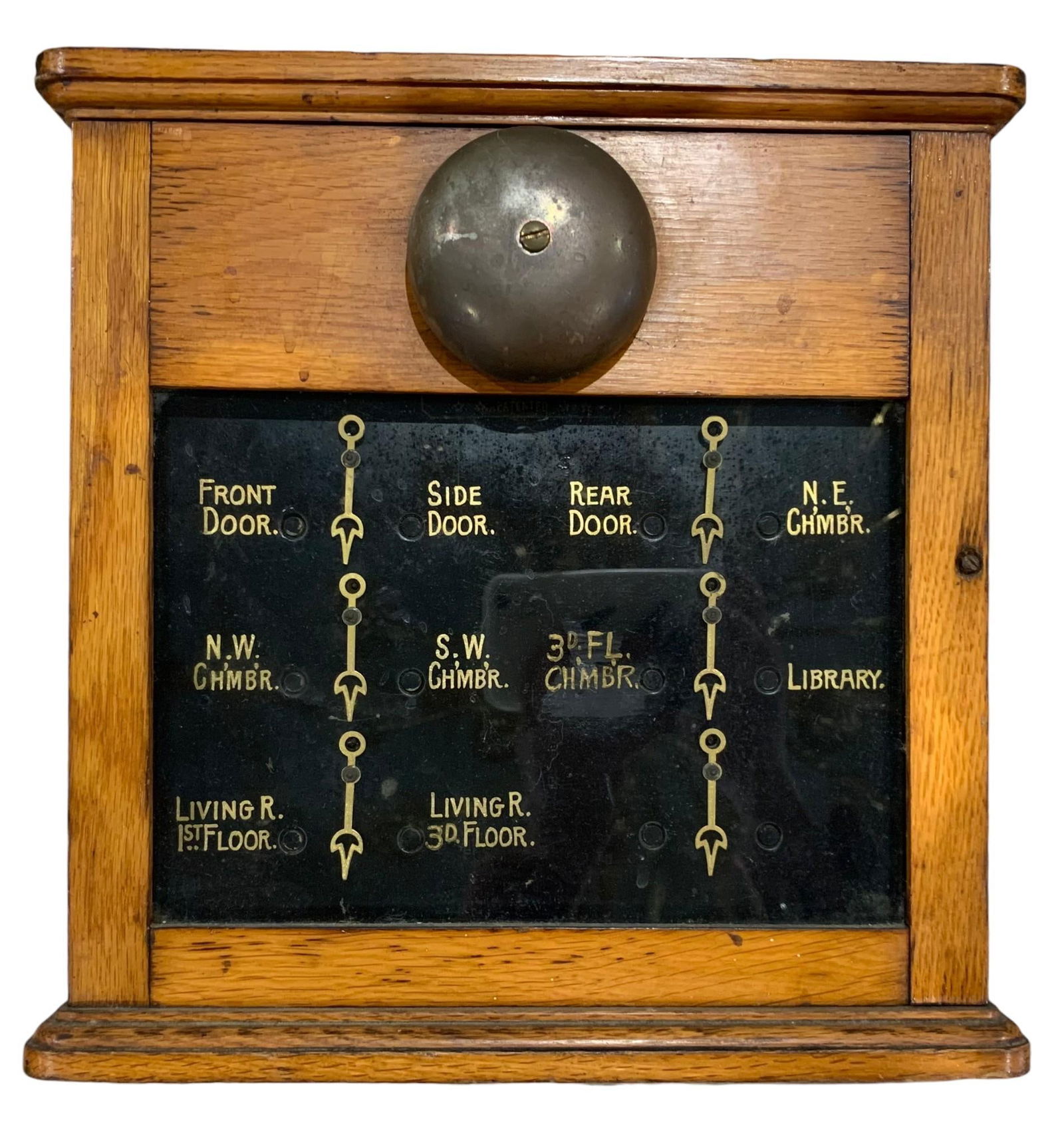 Antique Manor House Butler, Maid, Oak Wood Bell Alarm Room Call Box (1 of 7)
