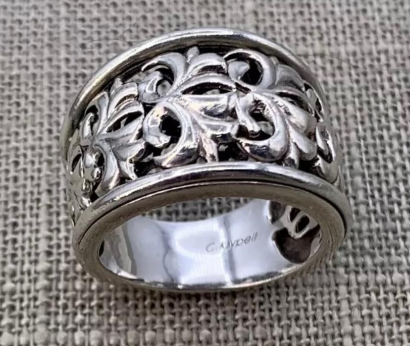 Superb Charles Krypell Sterling Silver Openwork Ivy Saddle Ring, 6.75 size (1 of 7)