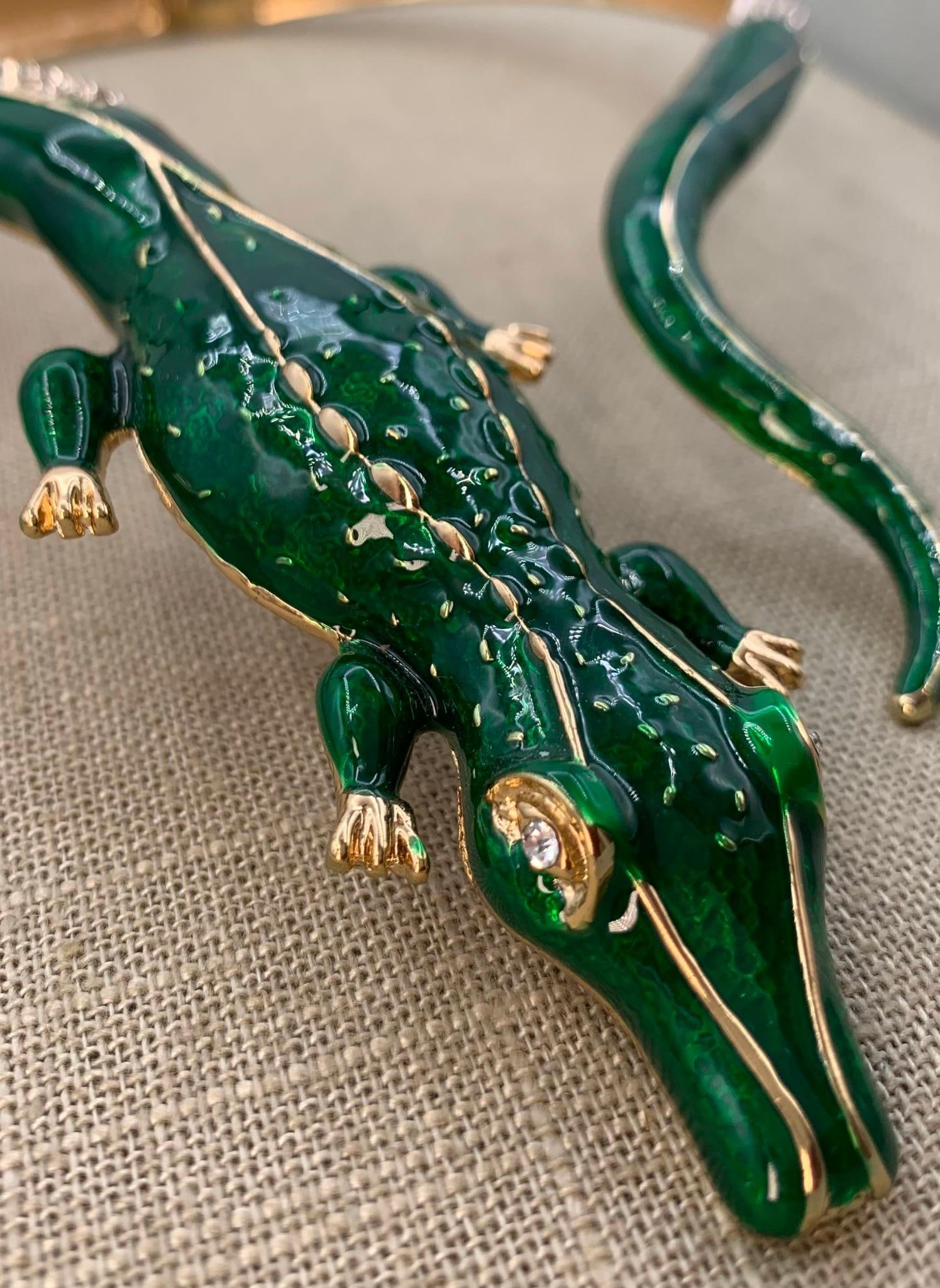 Vintage Anna Dello Russo Enamel Crocodile Hinged Choker Statement Necklace (1 of 9)