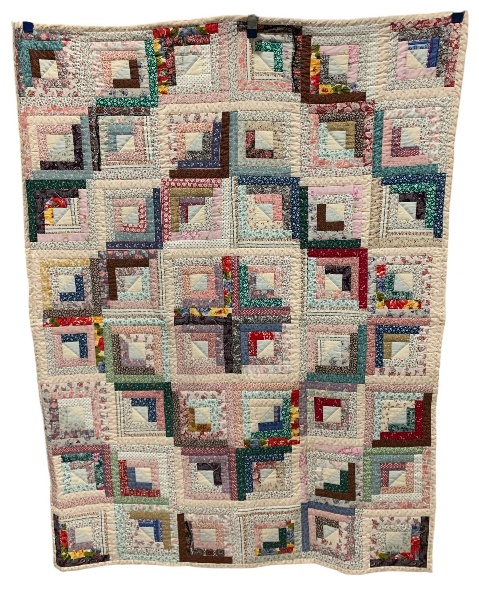 Vintage Handmade Log Cabin Quilt Block Coverlet (1 of 5)