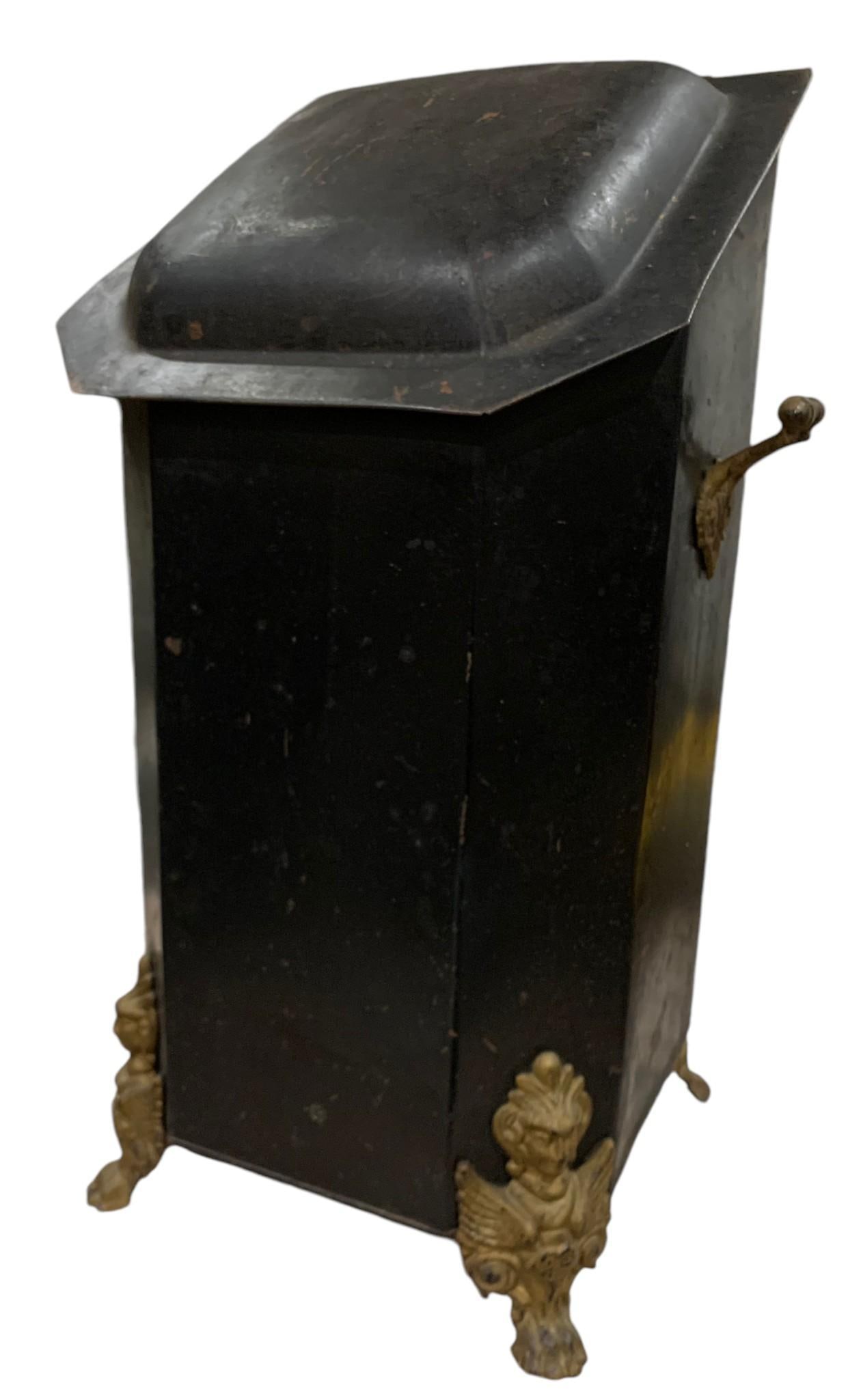 C S Co. Antique 24?? Ornate Fireplace Coal Scuttle, Tinder Box, Ash Bucket Tin (1 of 6)