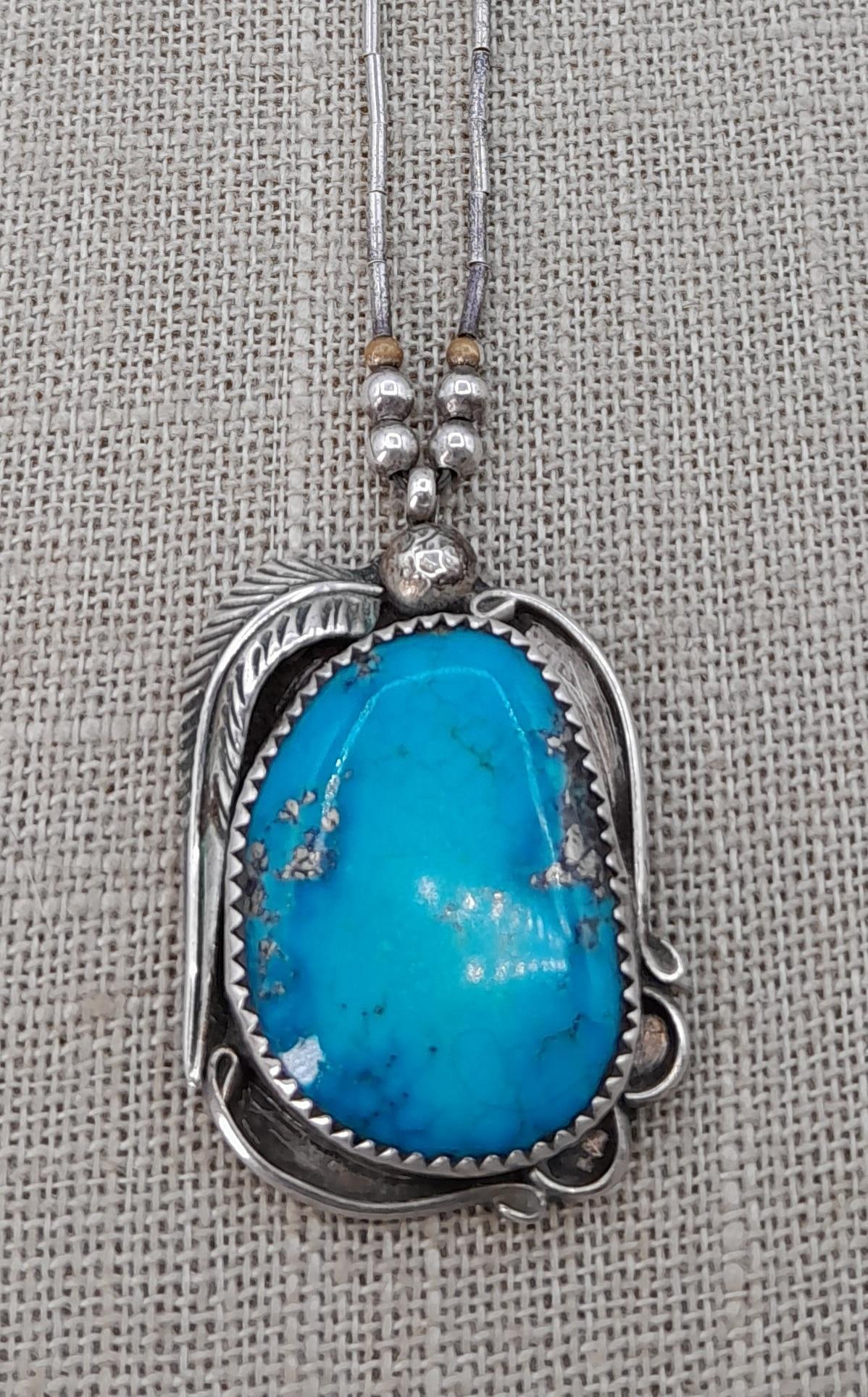 Navajo 13.5 Gram Silver & Turquoise Native American Made Necklace (1 of 9)