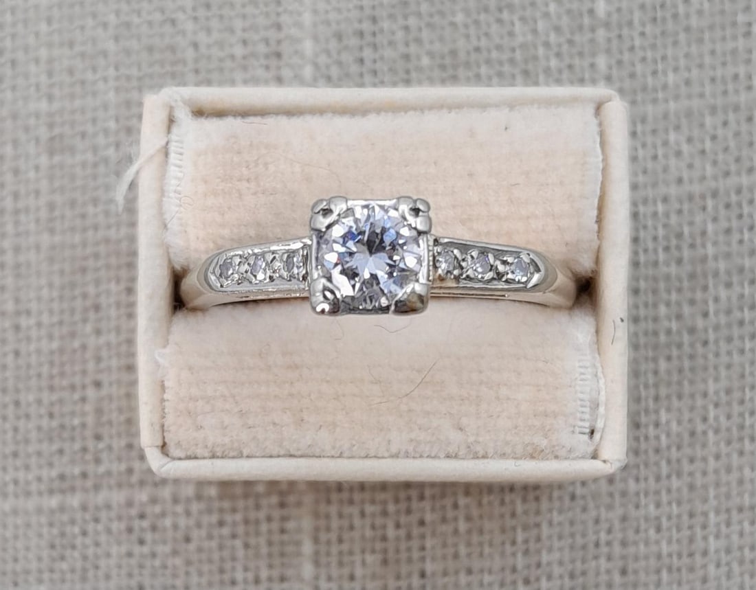 14k White Gold Art Deco Diamond Solitaire Engagement Ring (1 of 11)