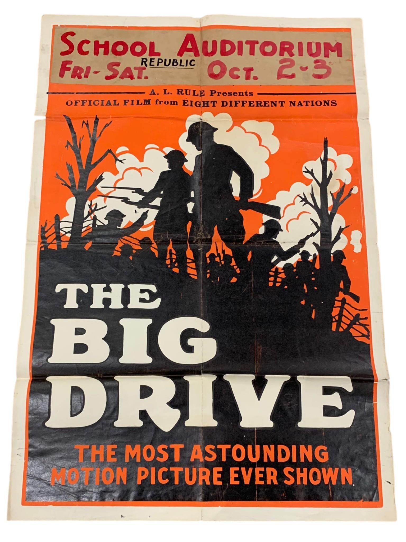 1930s "THE BIG DRIVE" Immortalizing The Great War Motion Picture 42" Movie Poster (1 of 4)