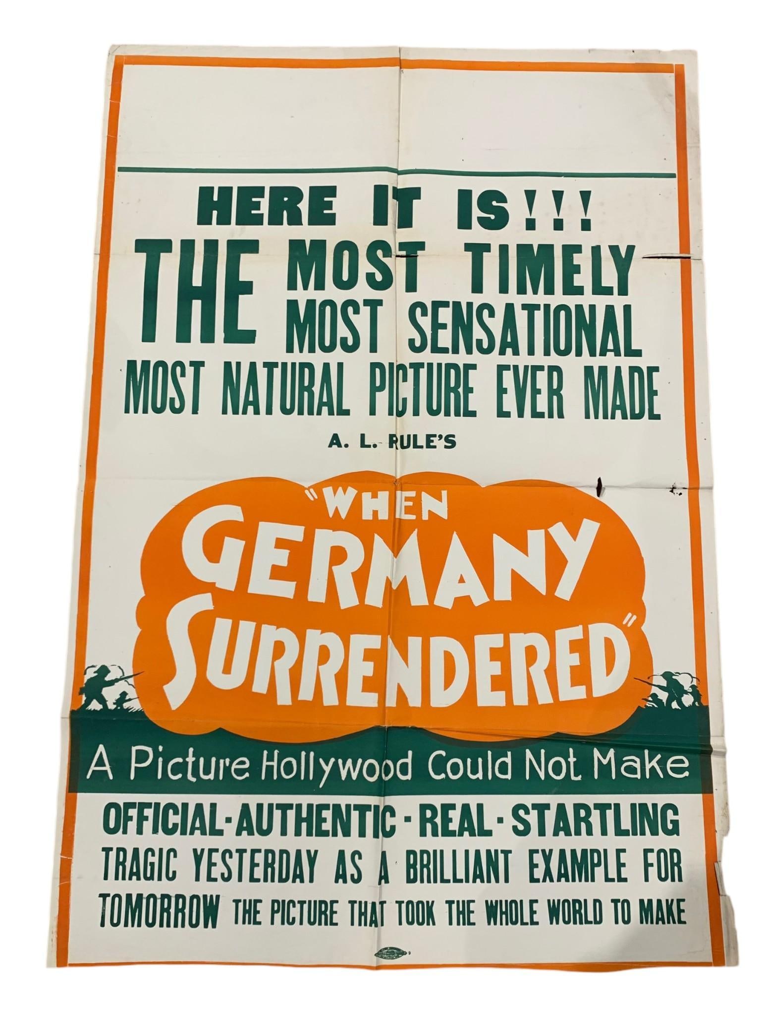 1930s "When Germany Surrendered" Great War Military 41" Movie Theatre Advertising Poster (1 of 5)