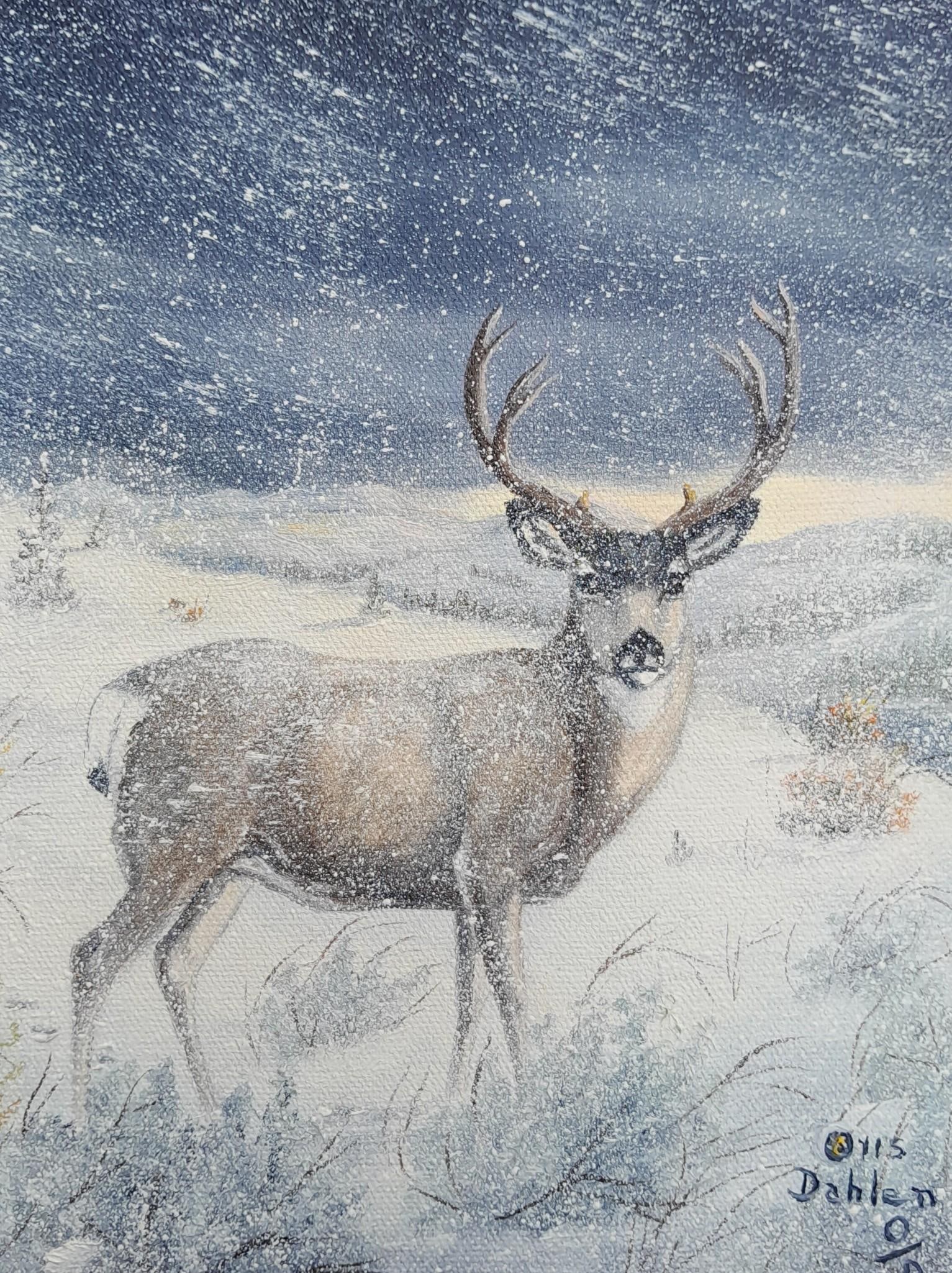 Oris Dahlen Wild West Winter Stag Oil Painting, Signed Original (1 of 4)