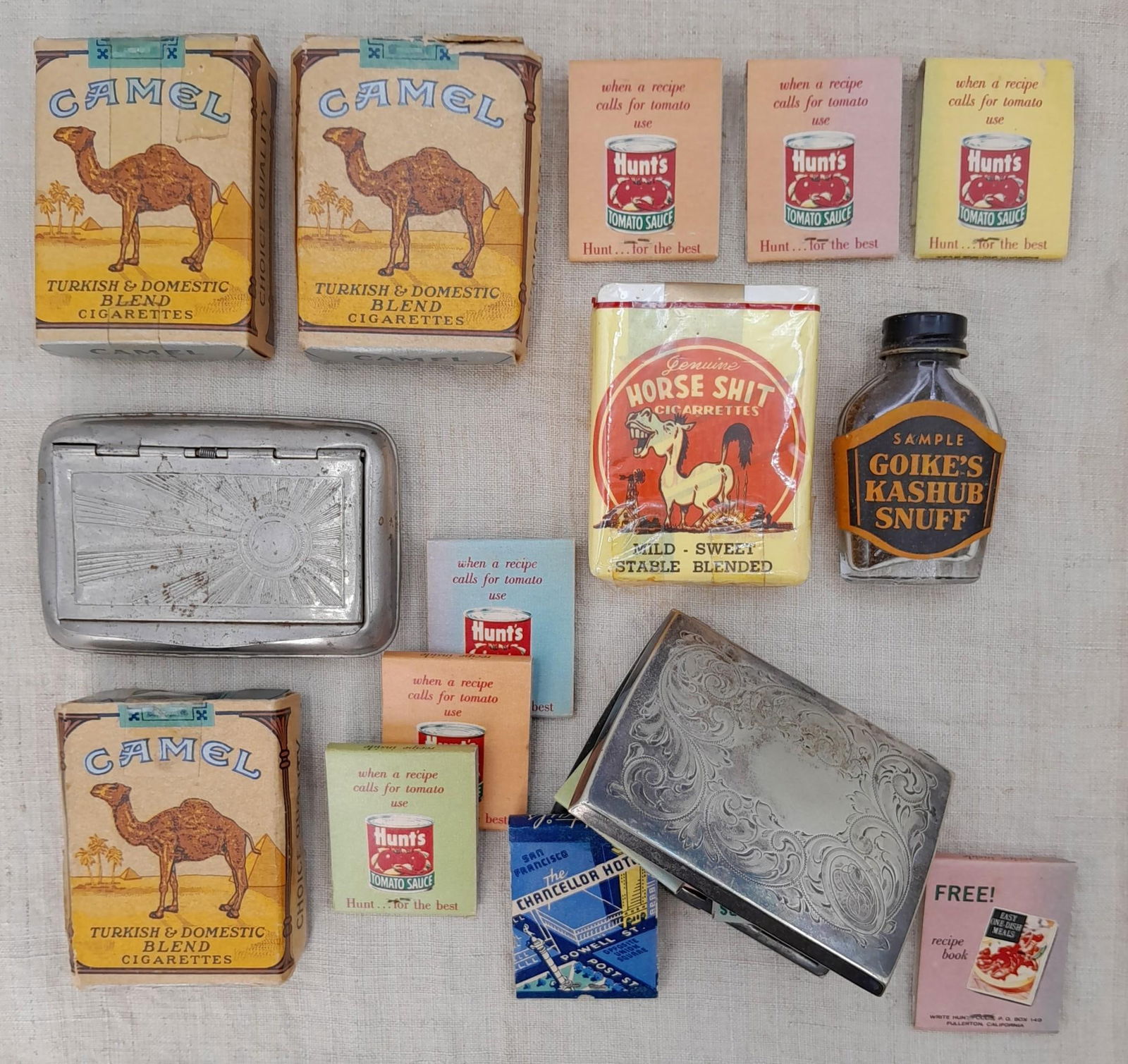 18 pc Smoking Tobacciana Cigarette Cases, Camel Boxes, Snuff Bottle, Blue Tip Matches (1 of 9)