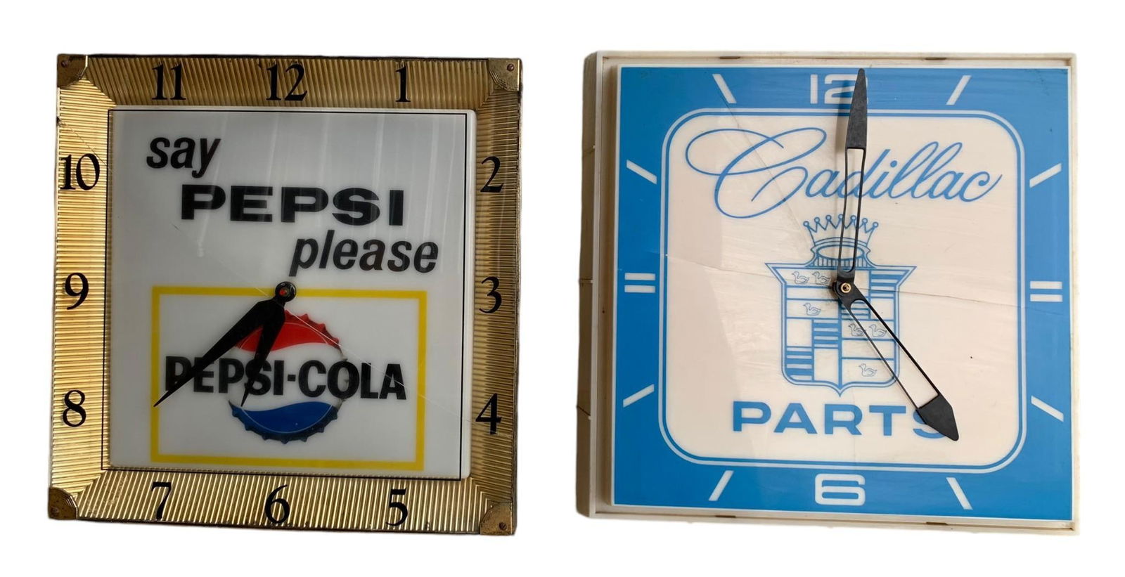 2 Mid Century Wall Clocks: Say PEPSI Please & Cadillac Parts (1 of 5)