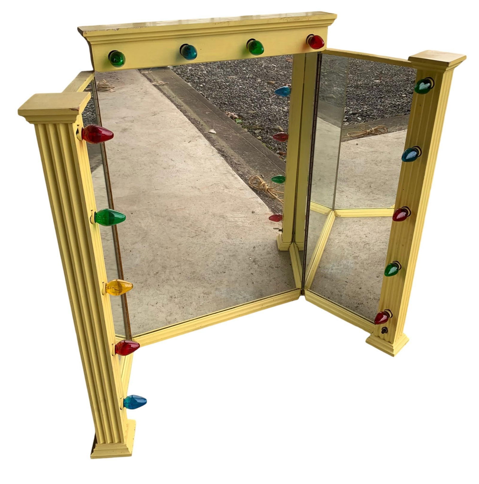 Mid Century 3 Panel Illuminated Theatrical Make-up Mirror from Early Ohio Theatre (1 of 7)