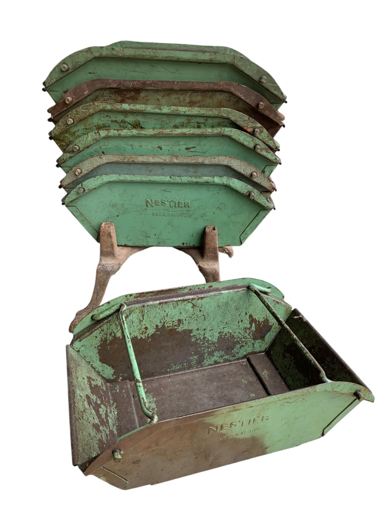 Old Hardware Store 7 pc Nestier 2 Handled Bins & Footed Cast Iron Base (1 of 6)