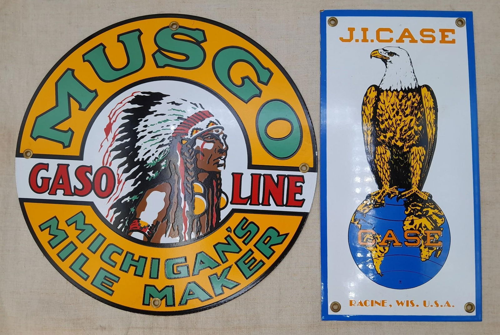 2 Porcelain Petroliana Mancave, Service Station, Advertising Signs (1 of 4)