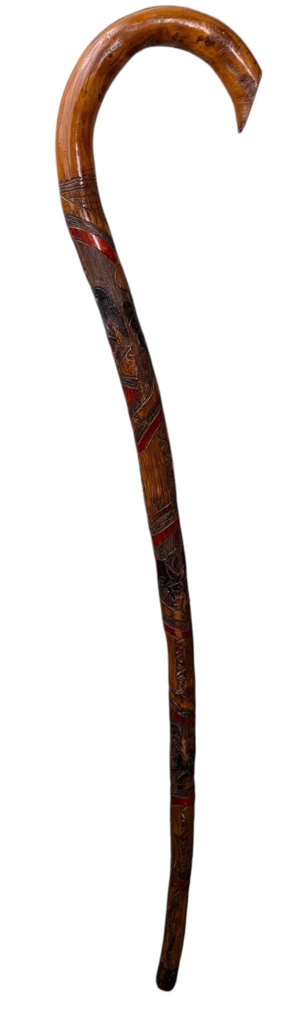 Folk Art Vintage Hand Carved Mexican Bullfight, Matador & Eagle Crook Cane (1 of 9)