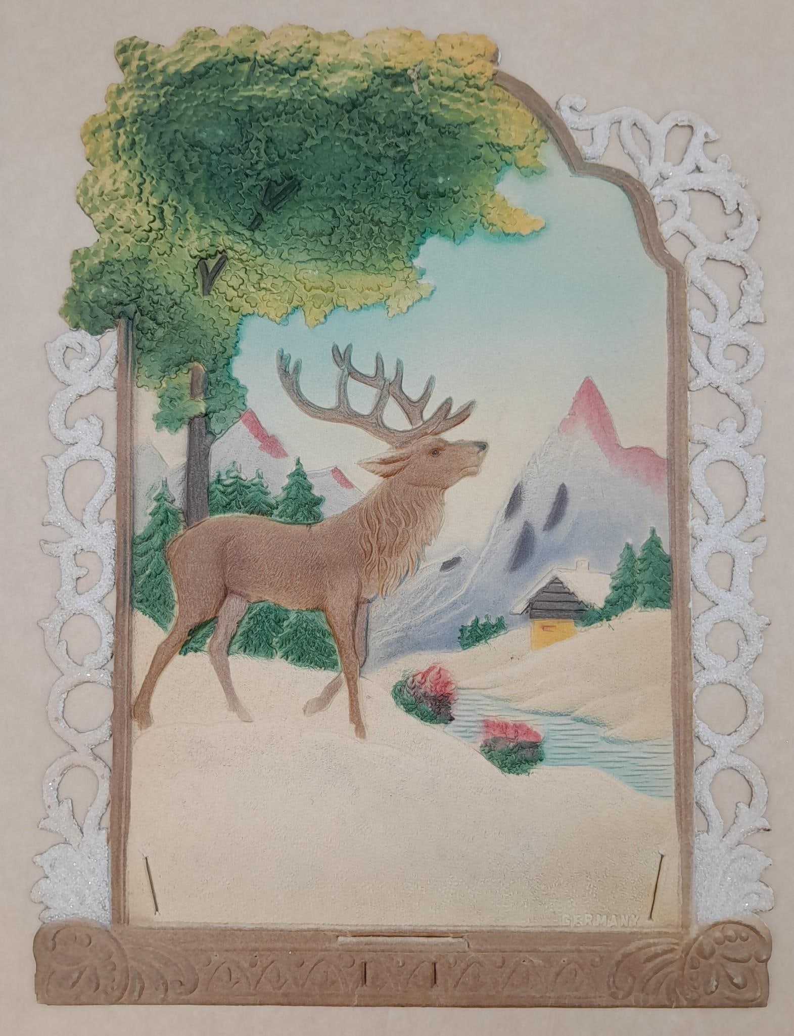 Germany Large Die Cut Paper Elk Winter Scene Calendar Frame Backdrop (1 of 4)