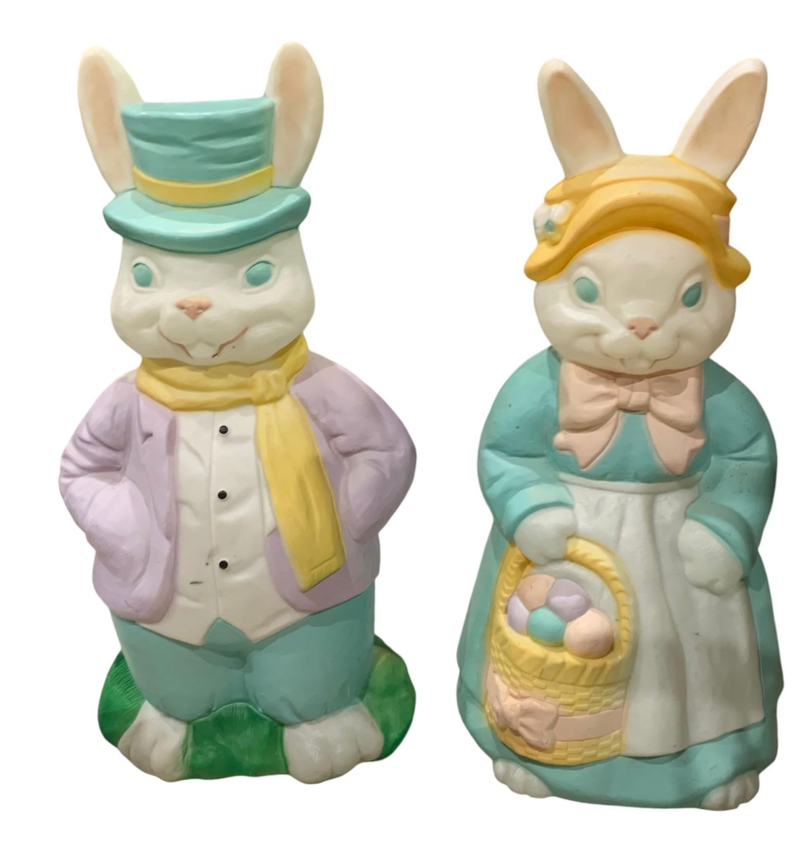 Pair EMPIRE Easter Bunny Spring Rabbit Blow Mold 38" & 36" Tall Light Up Decorations (1 of 8)