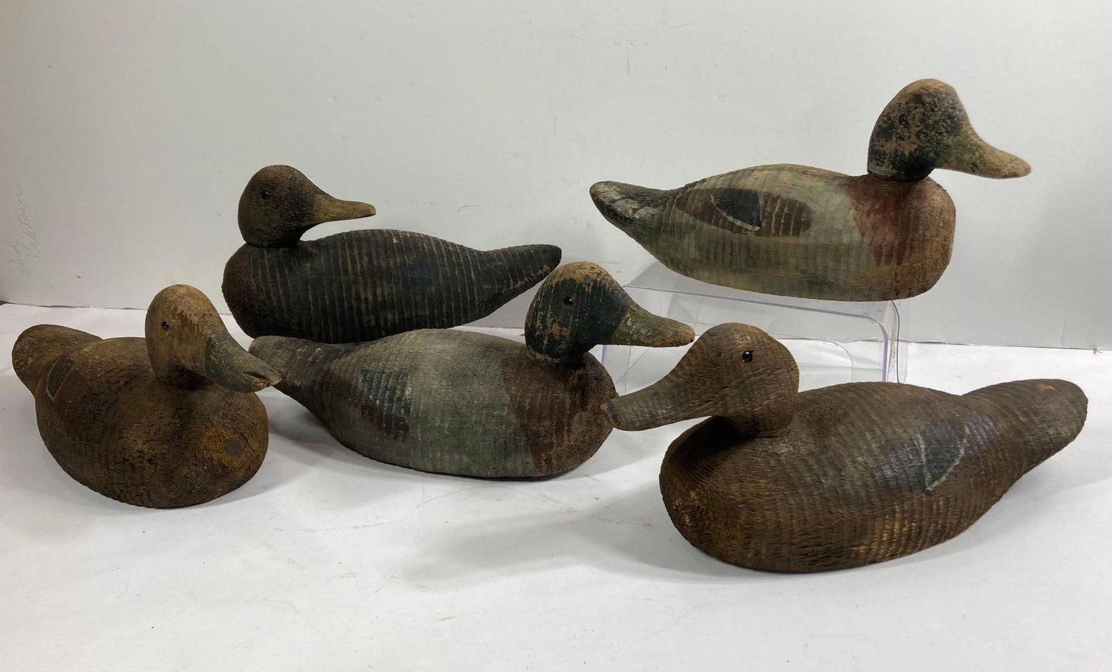 5- Antique Wooden Duck Hunting Decoys: With Original paint and glass eyes. Circa 1830s.
