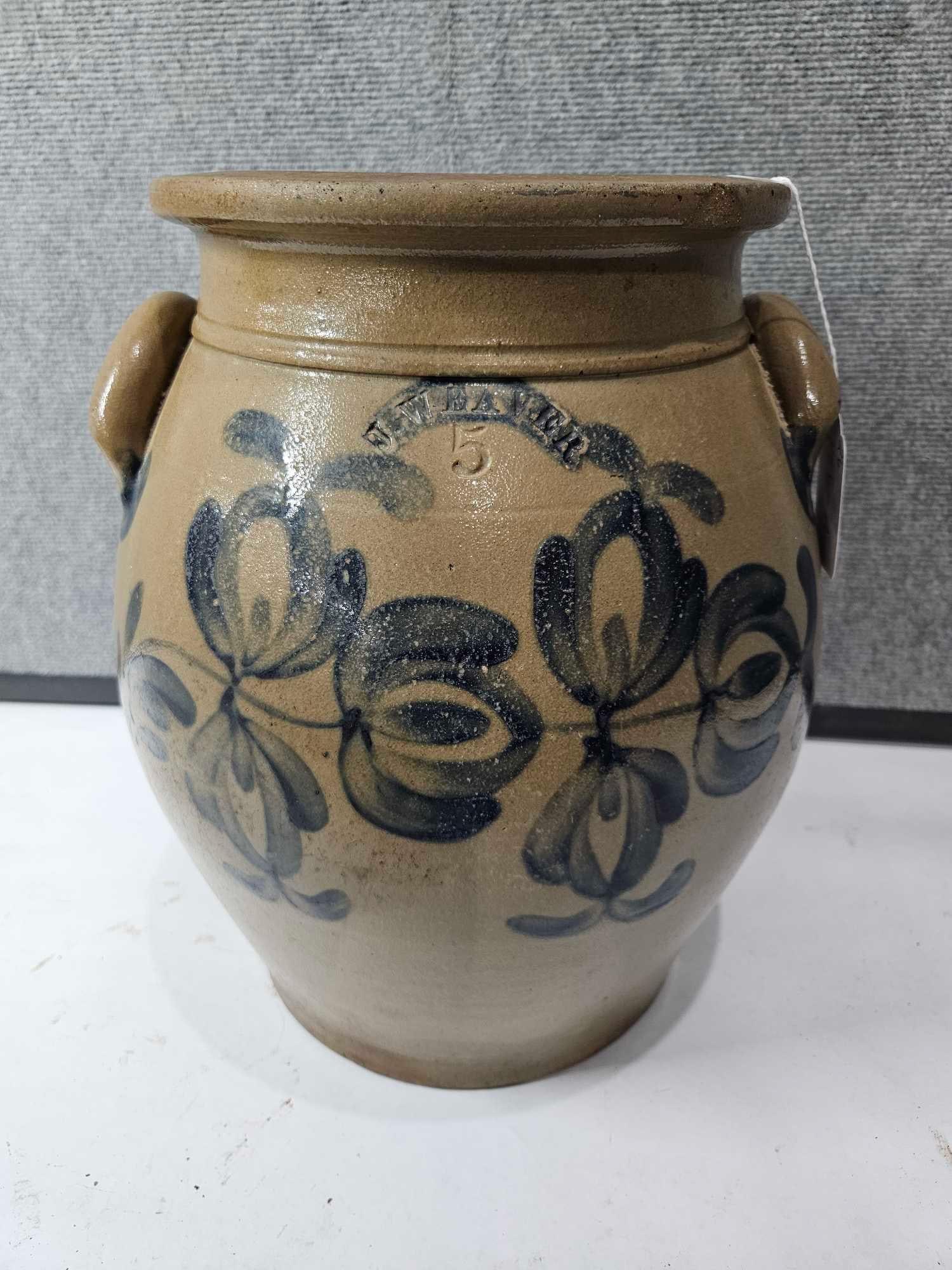 Great J. Weaver decorated 5gal stoneware jar (1 of 8)