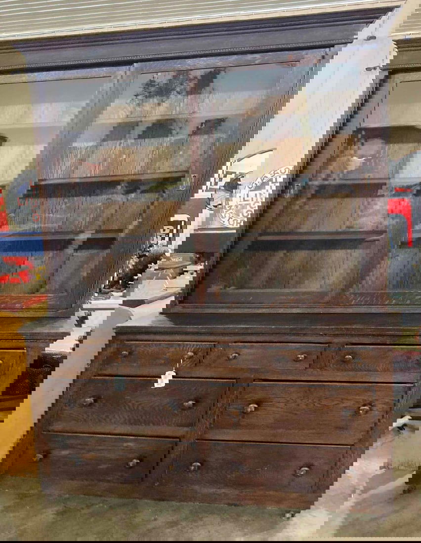 Early Oak 2pc sliding door Mercantile Store Cabinet (1 of 8)