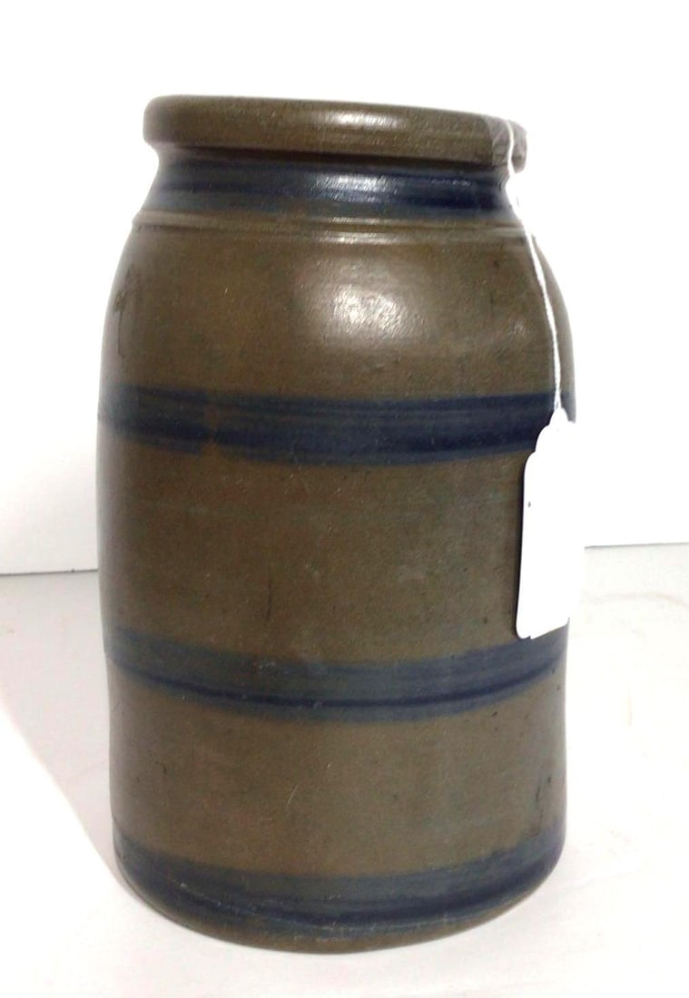 Nice Cobalt striper wax sealer stoneware jar (1 of 8)