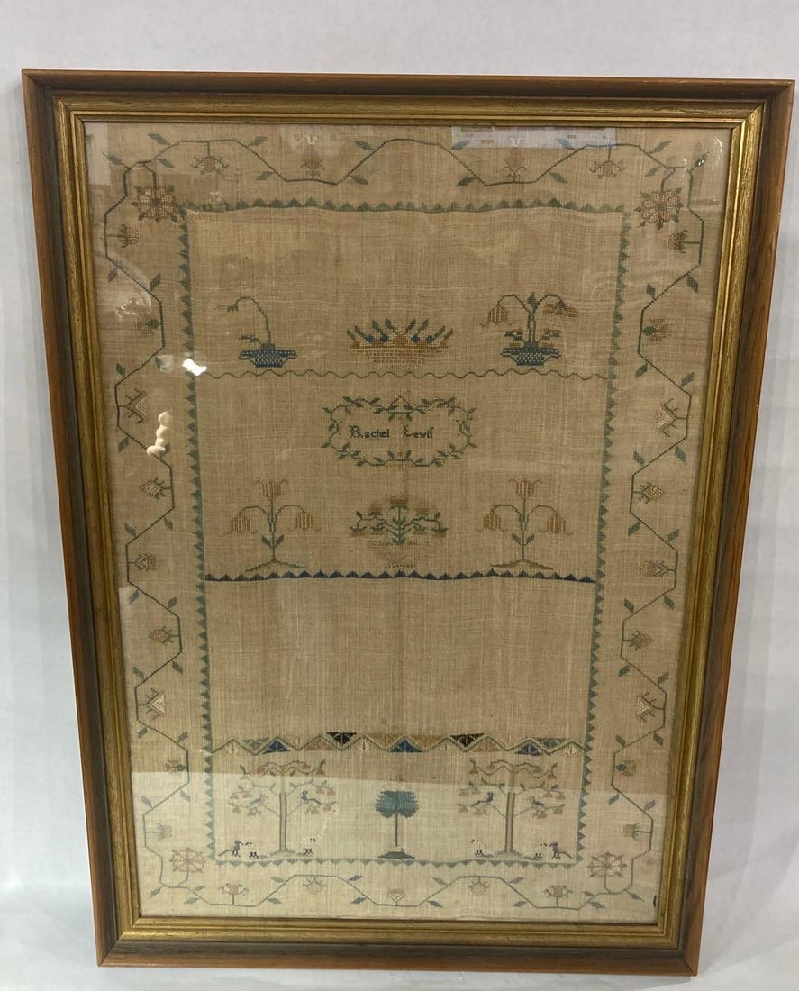 19th century Unfinished Sampler: 23.5in x 33.5in framed.